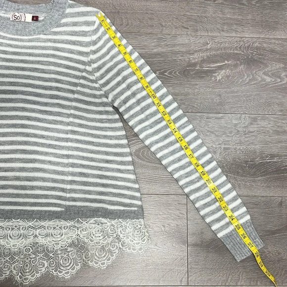 So Striped Long Sleeve Sweater Lace Hem L - Picture 9 of 15